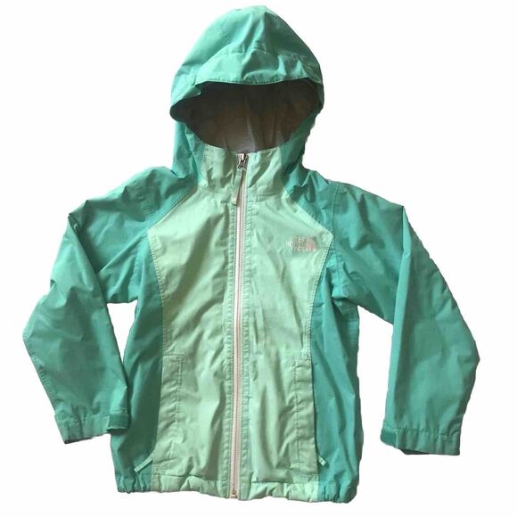 The North Face Dryvent Rain Windbreaker Hooded Jacket Girls XS 6 Green *stains* - Picture 1 of 13